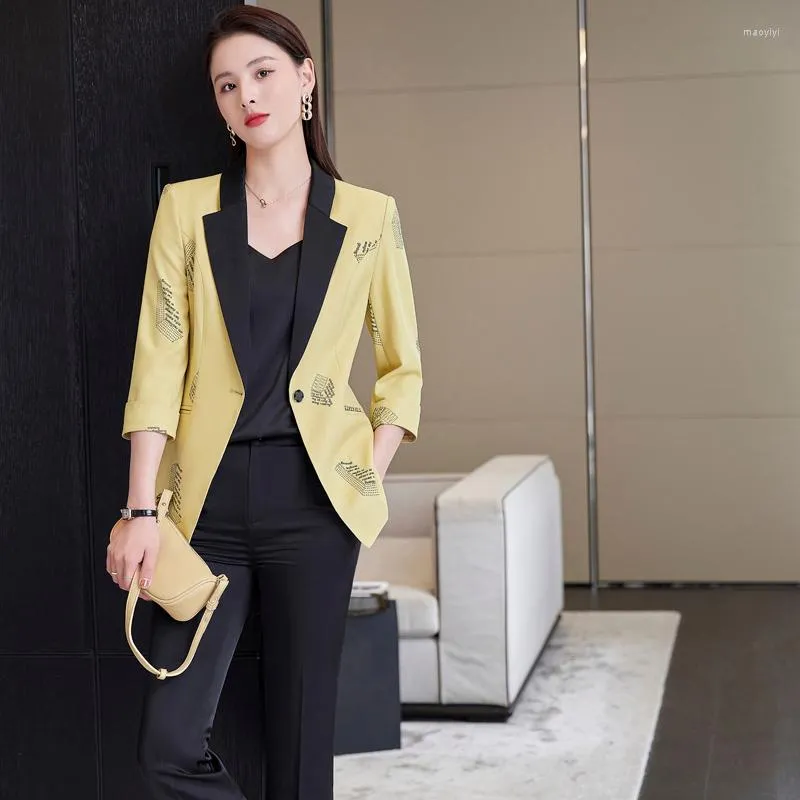 Women's Two Piece Pants Fashion Pantsuits Women Business Suits Half Sleeve Blazer Ladies Pant And Jacket Sets Office Uniform Style Work