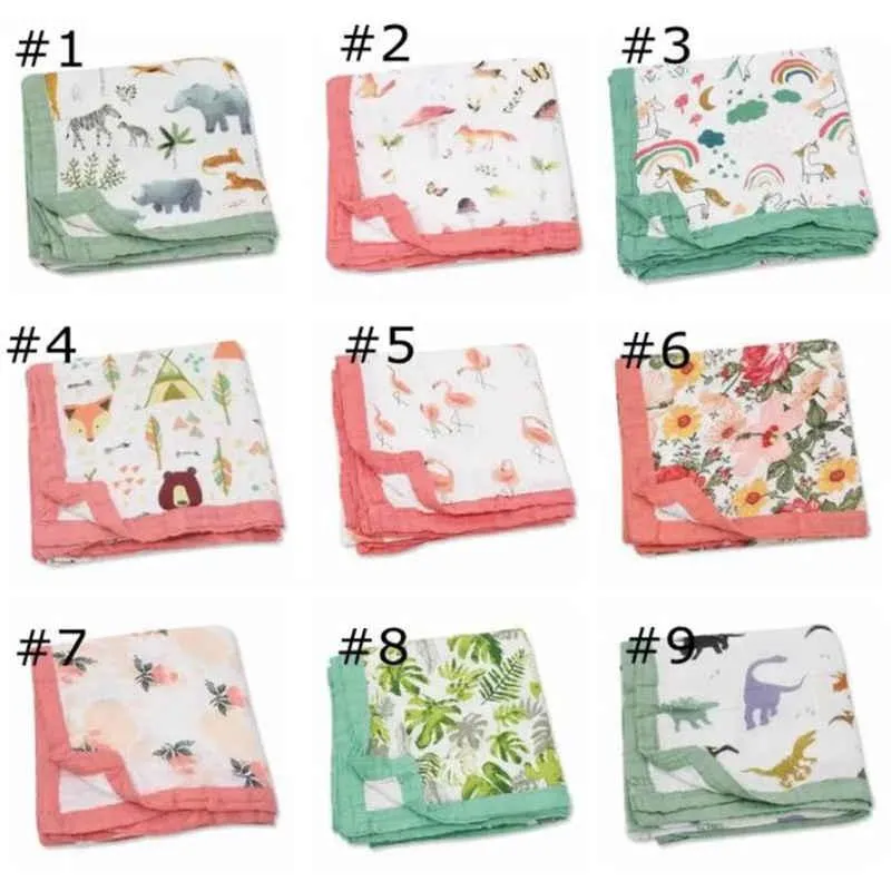Infant Bath Towels Printed Muslin Four-Layer Bamboo Cotton Gauze Towel Wrapped By INS Baby Blanket 27 Designs
