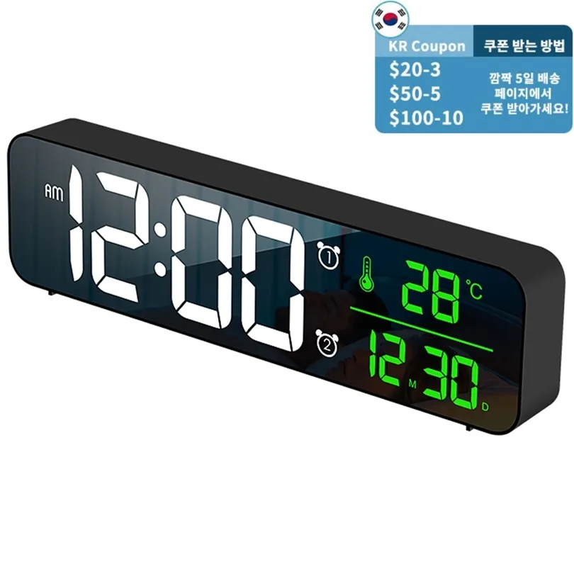 Despertador LED digital Reloj de pared Decoración del hogar Dormitorio Mesa Escritorio con termómetro de temperatura, calendario 220426