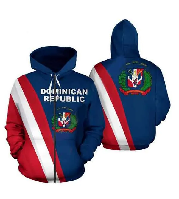 2022 Herr Dominikanska republikens flagga 3D Hoodie Sweatshirts Uniform Herr Dam Luvtröjor College Kläder Toppar Ytterkläder Dragkedja Coat Outfit WT08