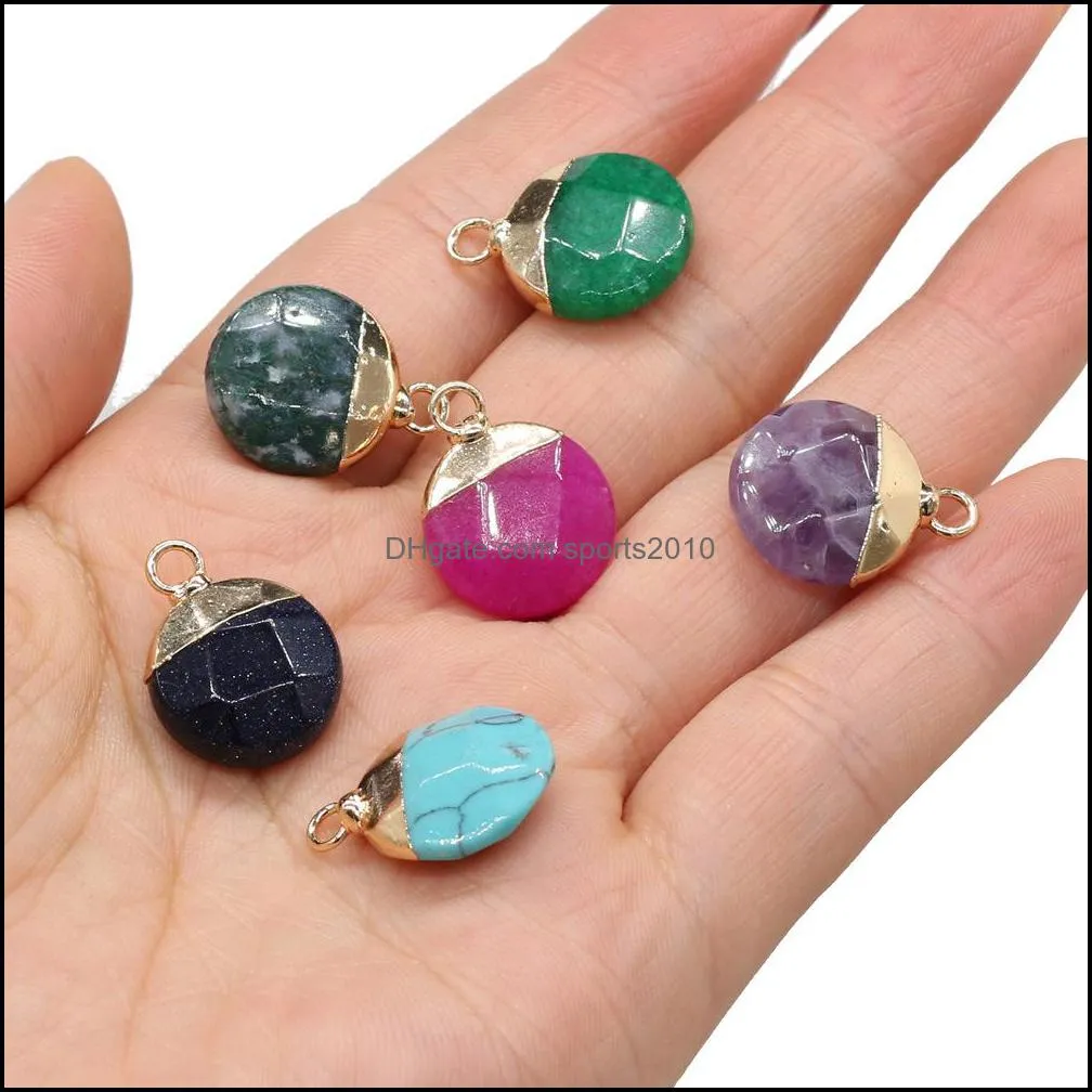 delicate natural stone charms round rose quartz lapis lazuli turquoise opal pendant diy for bracelet necklace earrings jewelry making sports2010