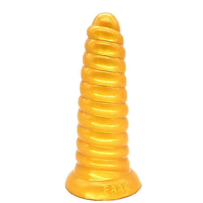 NXY Consoladores Masturbao dorado prisa concha consolador con ventosa silicona anal plug longo 21cm adulto brinquedo sexual para masaje lsbica vagina 0328