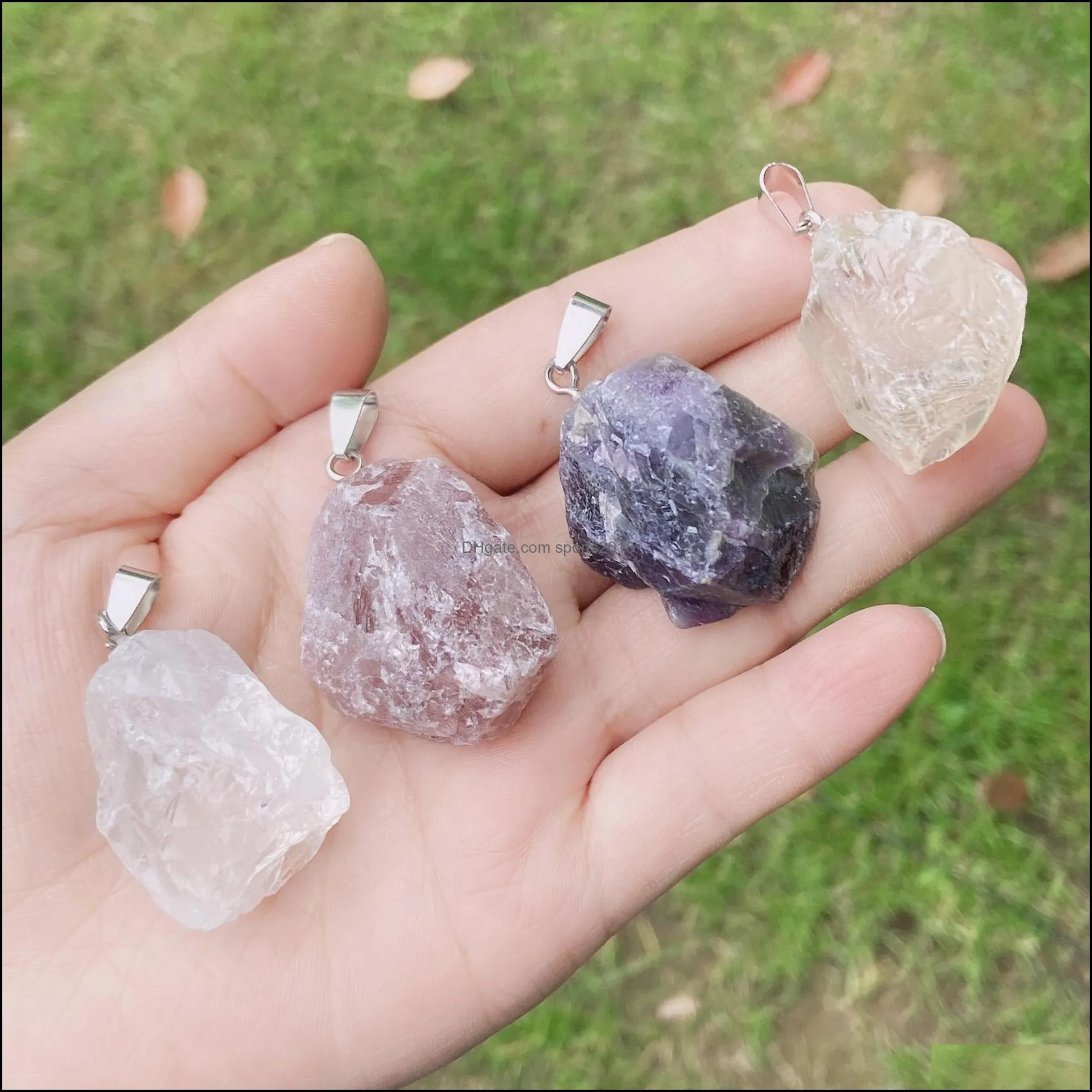 raw rough natural stone pendant crystal druzy agate multicolor irregular strawberry rose quartz crystals amethyst stones charm diy necklaces jewelry