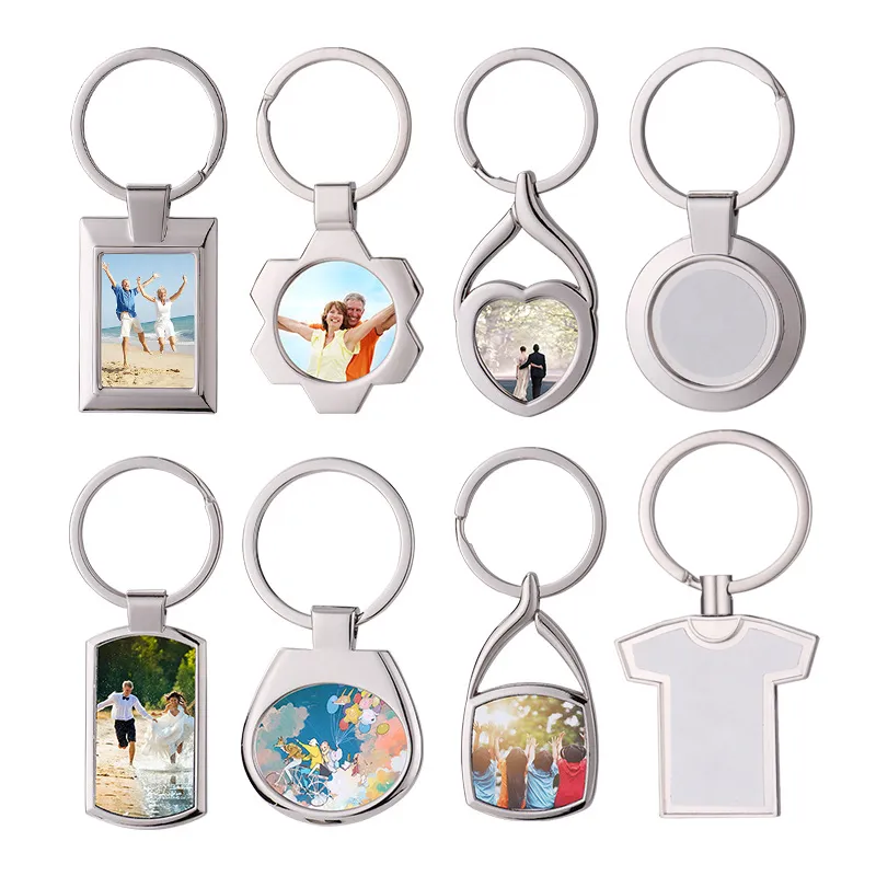 8 Styles transfert de chaleur porte-clés pendentif Sublimation blanc porte-clés en métal bricolage accessoires de mode porte-clés porte-clés