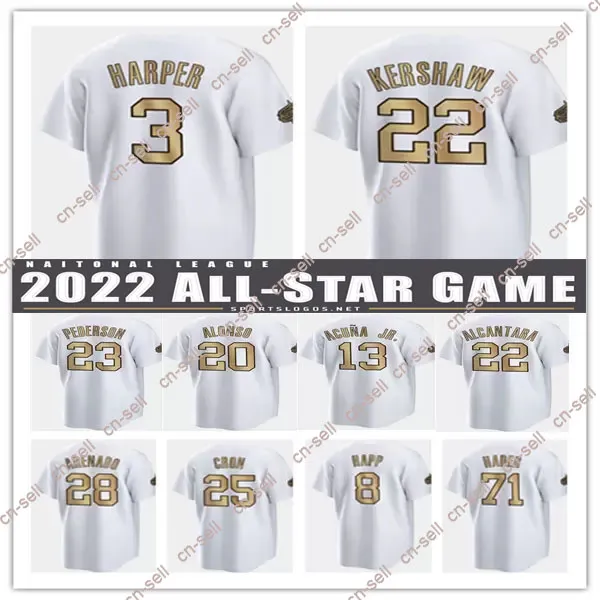 Match national des étoiles 2022 Maillot de baseball en or blanc Mookie Betts Ronald Acuna Jr. Pete Alonso Manny Machado Trea Turner Harper Cron Nolan Arenado William Contreras