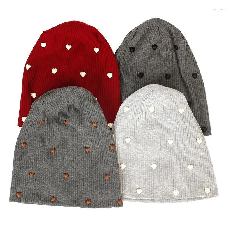 Beanie/Skull Caps Geebro Casual Women Heart Ribbed Bomull