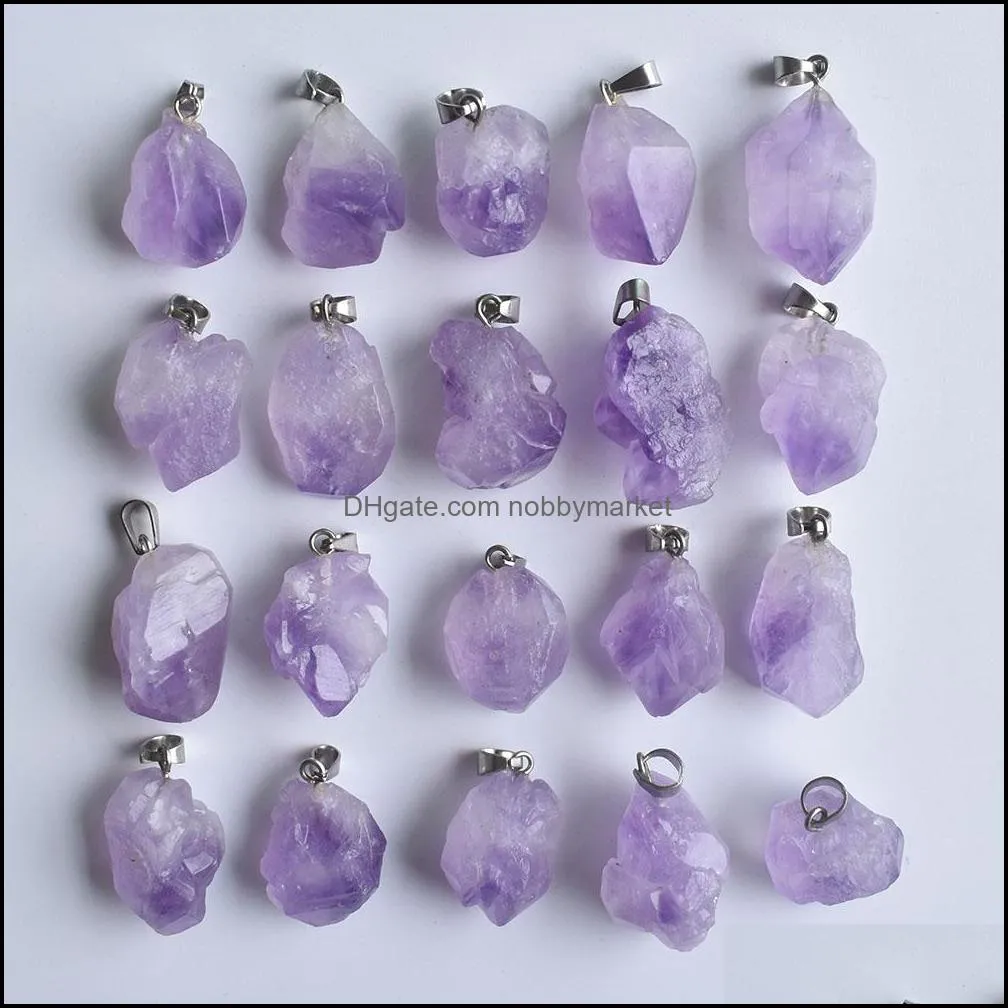Natural Stone Amethyst Irregular Shape Charms Pendants for Jewelry Making Wholesale