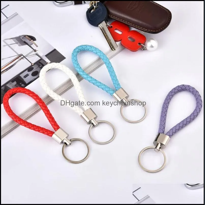 wholesale price PU Leather Braided Woven Rope Key Rings DIY bag Pendant KeyChain Holder Car Keyring Men Women Keychains