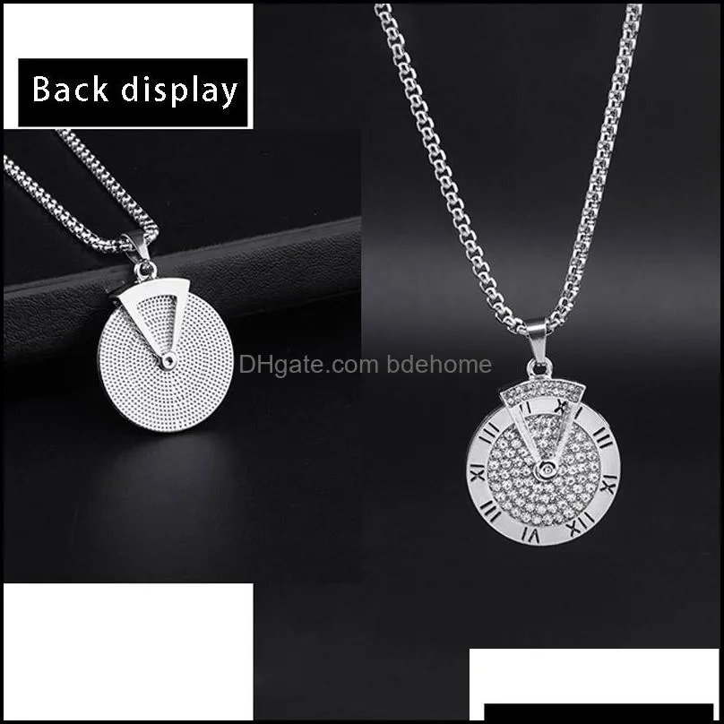 Spinner Time Pendant Necklace Stainless Steel Zircon Women Mens Necklace Fashion Jewelry with Roman Numeral Luckey Pendant