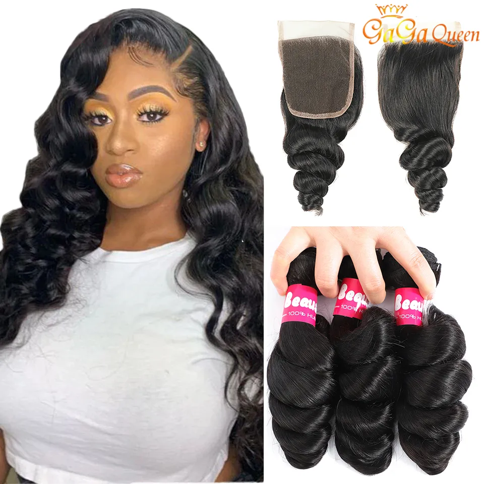 Peruvian Loose Wave Human Hair Bundles With Closure 30 Inch Bundles With 4x4 Closure With 3 4 Bundles Weave Extension Remy Hair