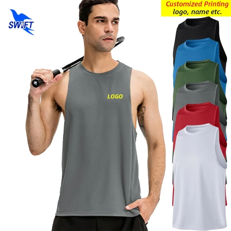 Anpassa män som kör Vest Gym ärmlös skjorta snabb torr fitness sport tank tops andas mesh sommar träning sportkläder 220704