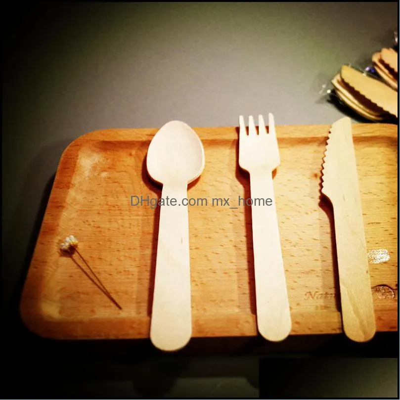 2020 Promotional 100% biodegradable Wooden Party Cutlery Black Wood Spoon Fork Knife Disposable Tableware High Quality Cheapest 200pcs /