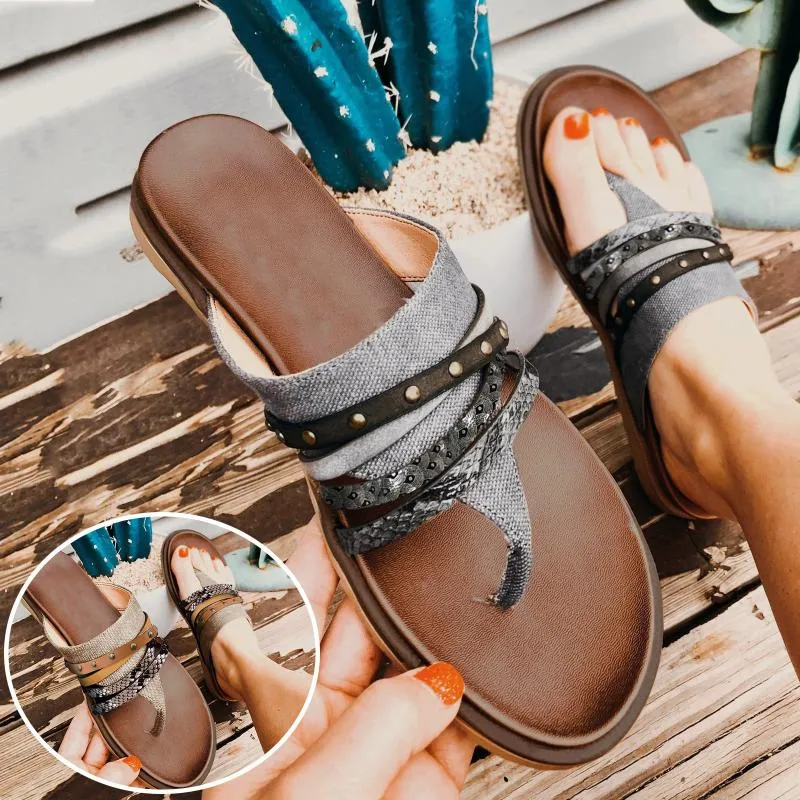 Sandals Womens Cork Flat Shoes Retro Flip Flops Summer Slippers