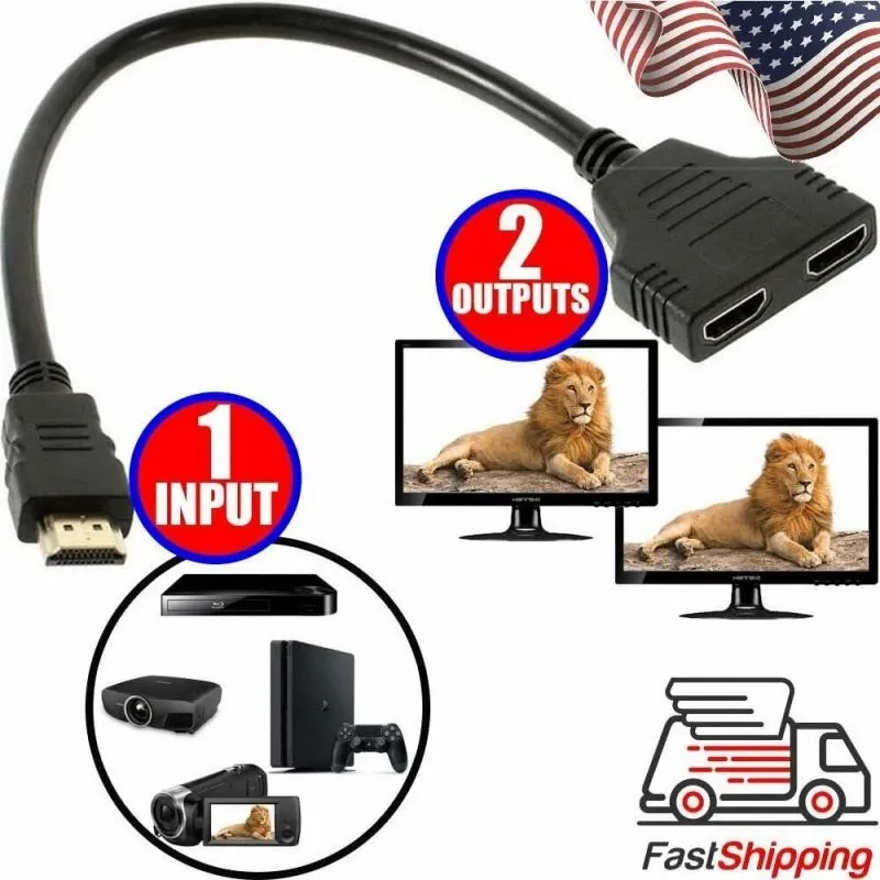 HD HDMI Cable 1080P V1.4 2 Dual Port Y Splitter Compatible Splitter One  Input To Two Output Adapter For Playstation TV Camera Convert From Hwx01,  $1.86