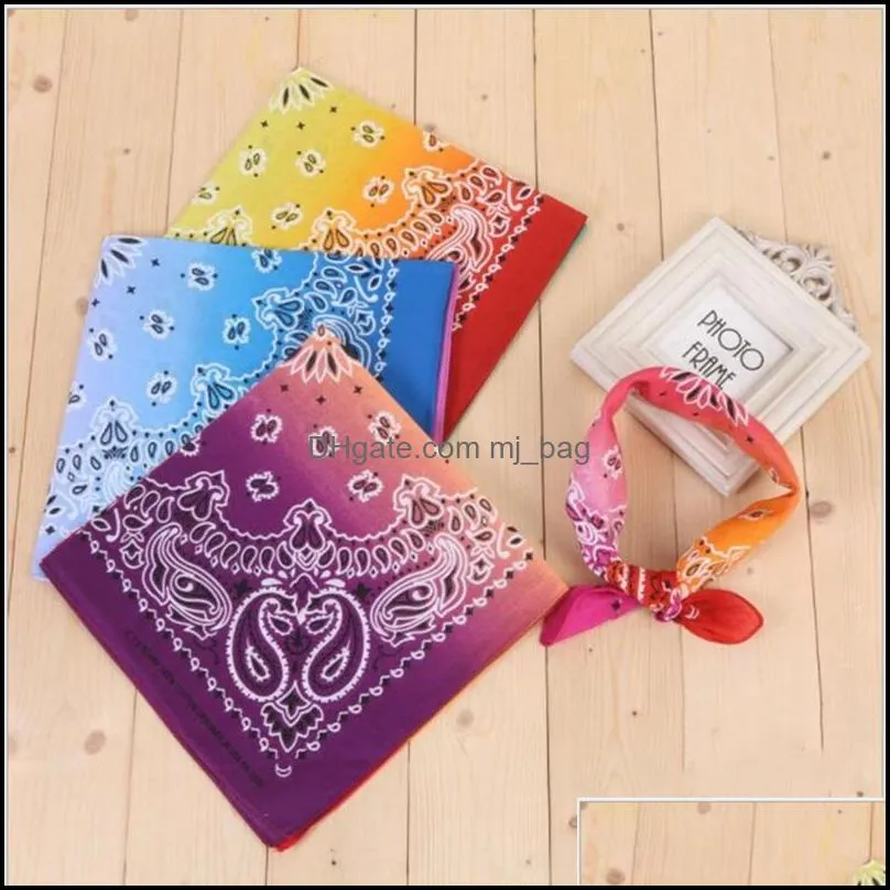 party decoration tie dyed cashew square towel with gradient hip hop outdoor magic headband cotton bandana printed handkerchief jja136