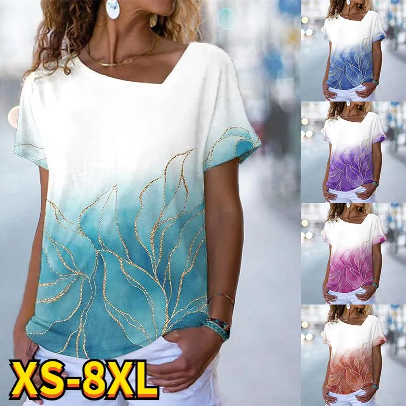 T-Shirt da donna Summer Women's Abstract 3D Printed Painting Pullover Scollo a V Fational Tema floreale Maniche corte Top oversize