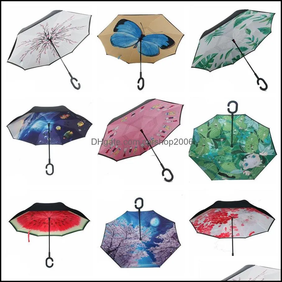 windproof sun protection portable umbrella waterproof reverse folding umbrella creative foldable c-type custom logo umbrella dh0621