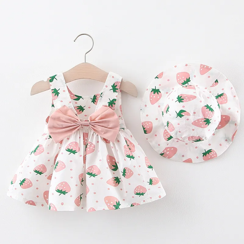 Newborn infant princess dress Set with Sunhat - Floral Bow Sleeveless Cotton Beach Clothes for Toddler Girls in Summer Newborn infant princess dress Set with Sunhat - Floral Bow Sleeveless Cotton Beach Clothes for Toddler Girls in Summer
