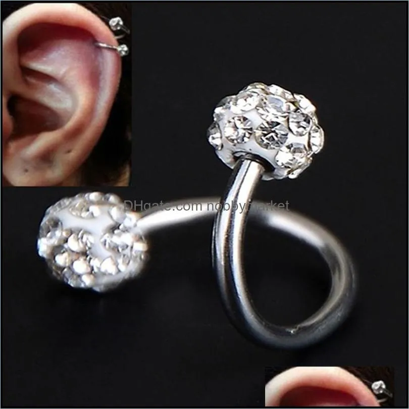 Other Body Jewelry 1Pcs/5Pcs Crystal Double Balls Twisted Helix Cartilage Earring Piercing Gauge 18G S Ear Labret Ring Steel Drop Delivery 2