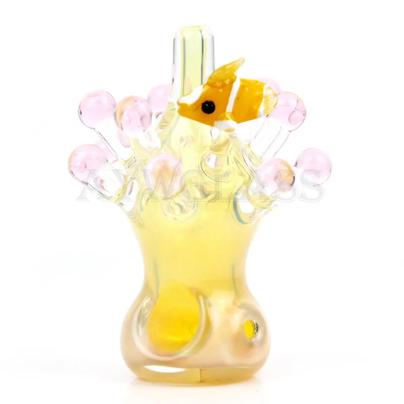 Spoon Pipe high coral and goldfish artwork Hand pipes smoking wholesale colored tobacco packet mini bubbler