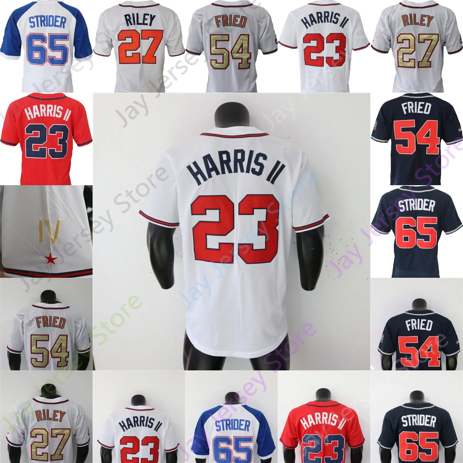 Maglie da baseball Maglia Michael Harris II Maglia Austin Riley Max Fried Spencer Strider Pullover Navy Bianco Oro Rosso Tifosi del giocatore Abbottonatura Taglia Gioventù Adulto