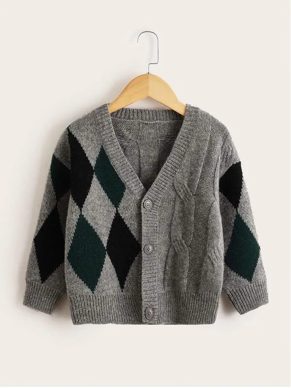 Peuter jongens argyle patroon drop schouder cardigan she01