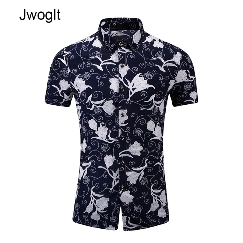 45 kg120 kg Summer Men Casual krótkie rękawowe guziki Down Flower Print Hawaiian Shirt 5xl 6xl 7xl 210412