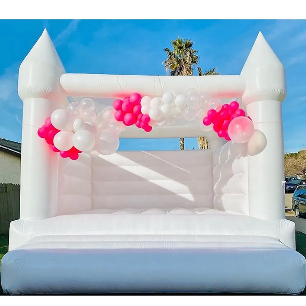 Weddung Inflatables Stylish White Inflatable Wedding Bouncy Castle Bounce House Tent with ...