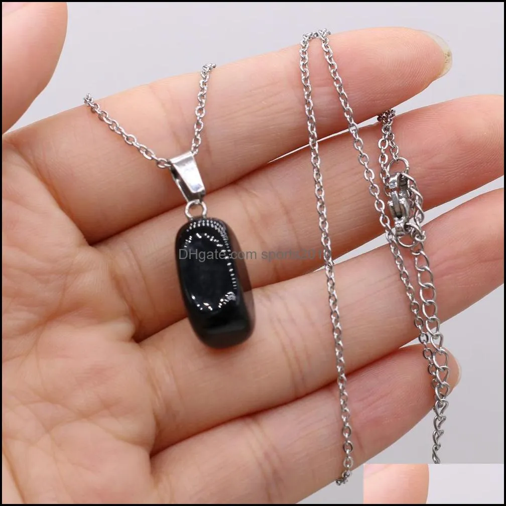 10x20-15x25mm geometric chakra reiki healing stripe agate stone pendant necklace crystal link chain collar women jewelry