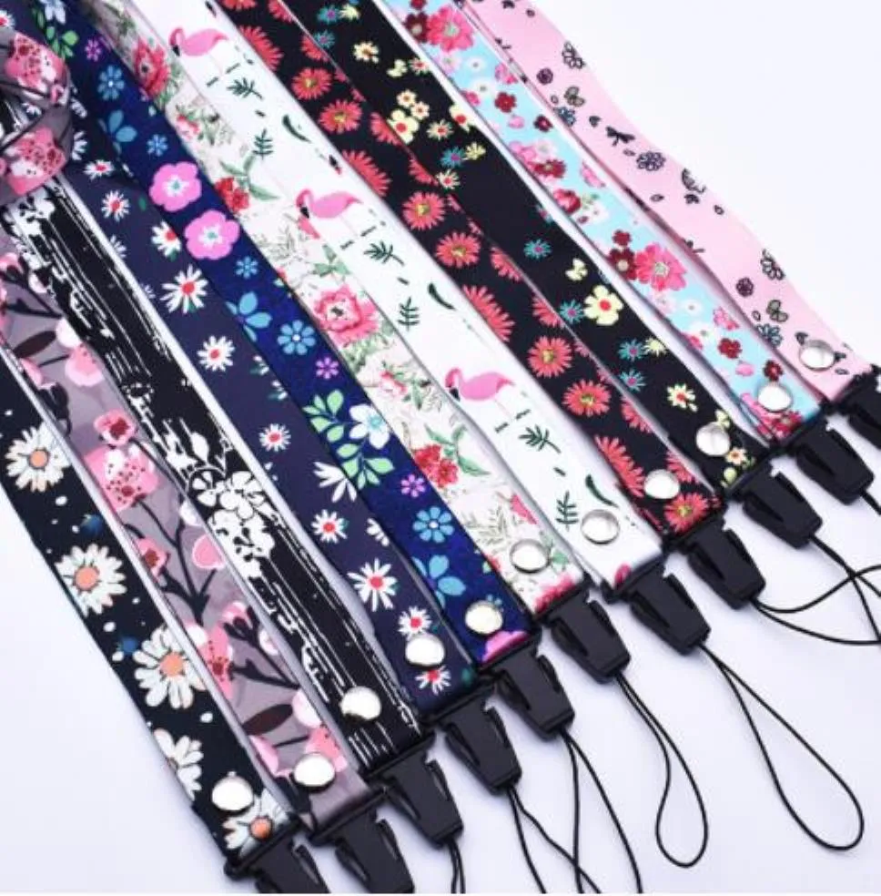 Mobile phone lanyard neck broken flower pattern ertificate women anti loss ins