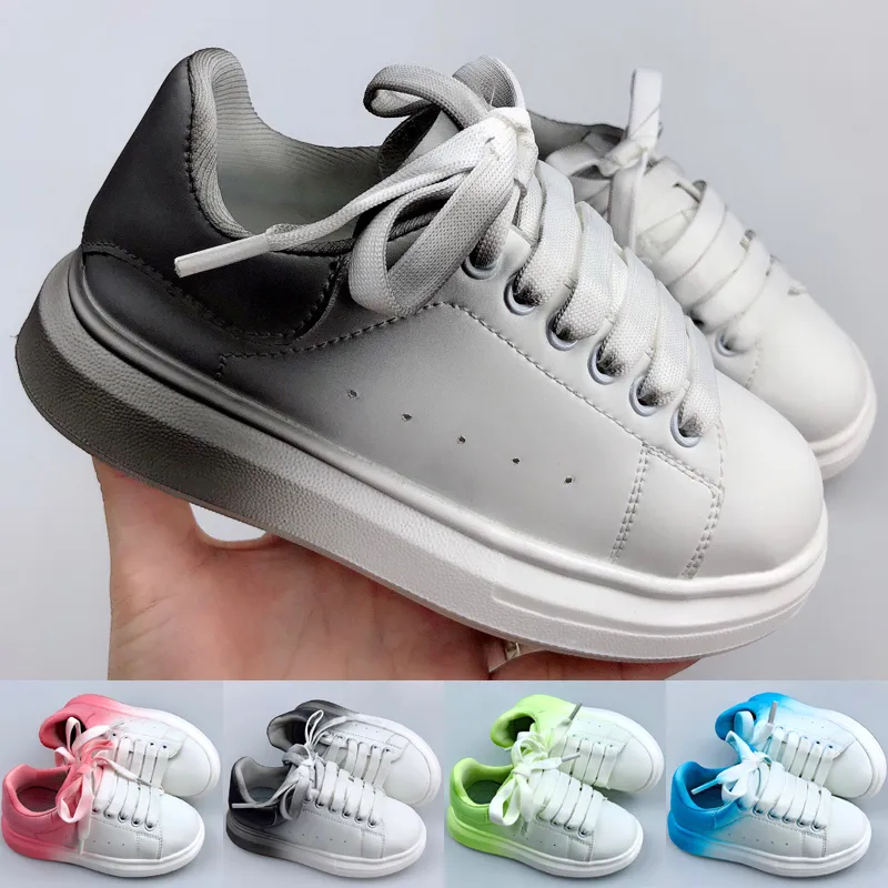 Classic Logo Oversized Kids Sneakers For Boys Girls 2024 Luxury Leather Gradient Grey Pink Volt Blue Toddler Baby Platform Casual Shoes Size 26-37