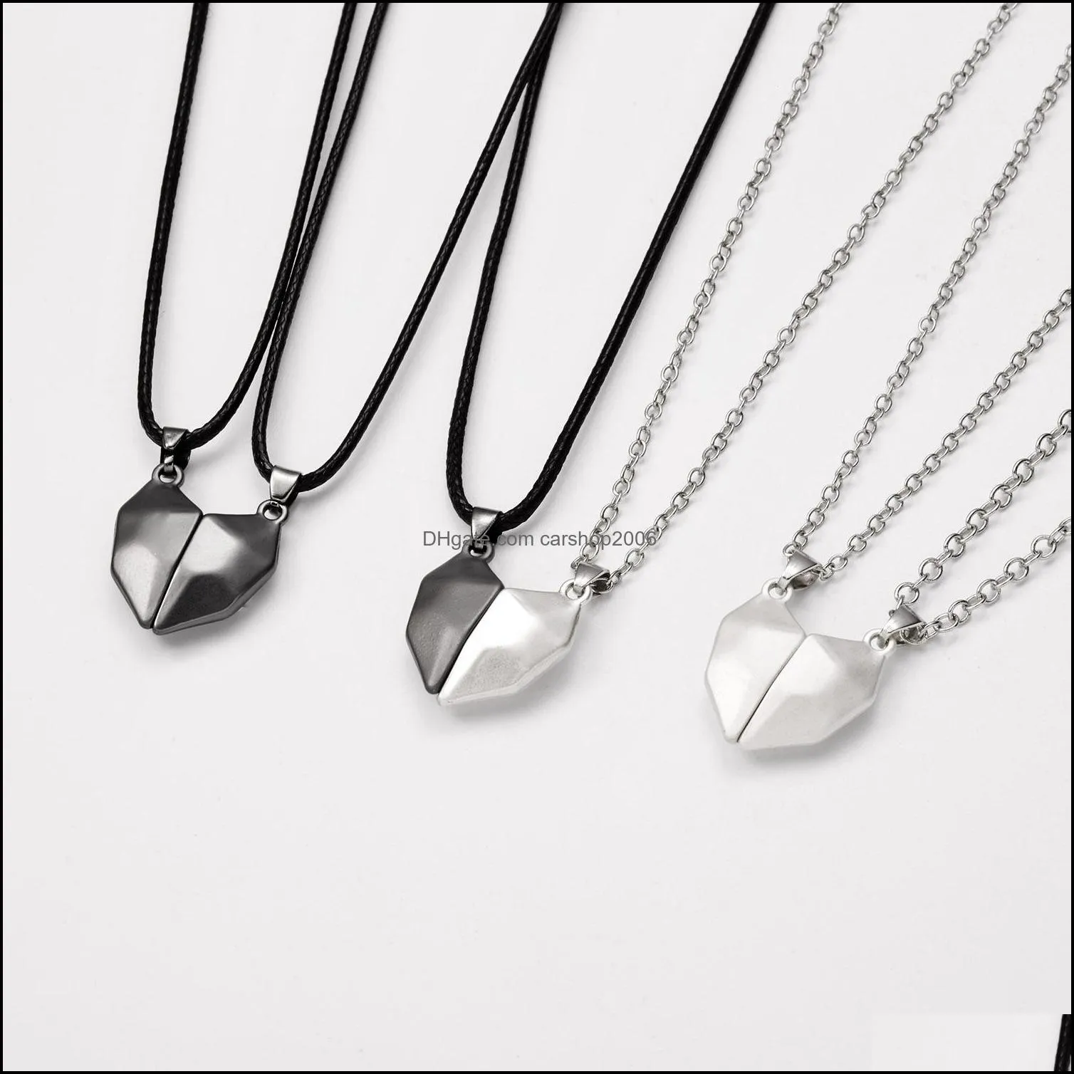 2pcs heart stone magnetic couple necklaces for women men lovers attractive pendant magnet necklace set