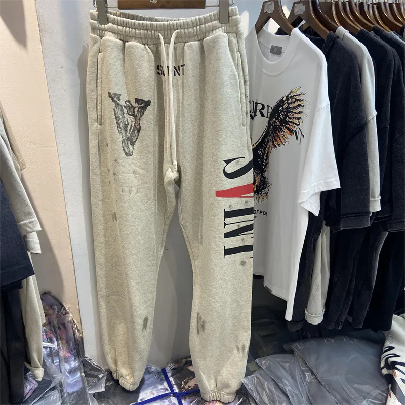 스웨트 팬츠 편지 인쇄 고품질 1 Drawstring 바지 남성 플러스 사이즈 바지 Streetwear Gray Real Pics