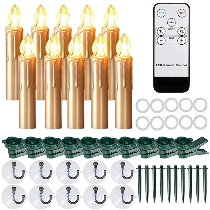 LED Electronic Candles Light Battery Powered Fake Candle With Timer Remote Control Warm White For Christmas Home Decoration Gold 220527
