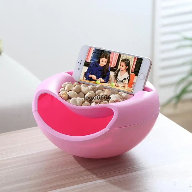 Conteneurs de sublimation Lazy Snack Bowl Boîte de rangement en plastique pour collations à double couche Bowles Bols à fruits et support de téléphone portable Chase Artifact P