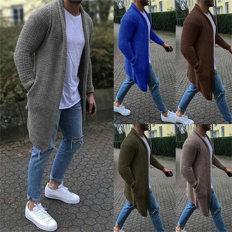 Cardigan Pull Manteau Hommes Casual Slim Solid Pulls Chaud Tricot Jumper Plus Taille 3XL À Manches Longues V Cou Cardigan 201224