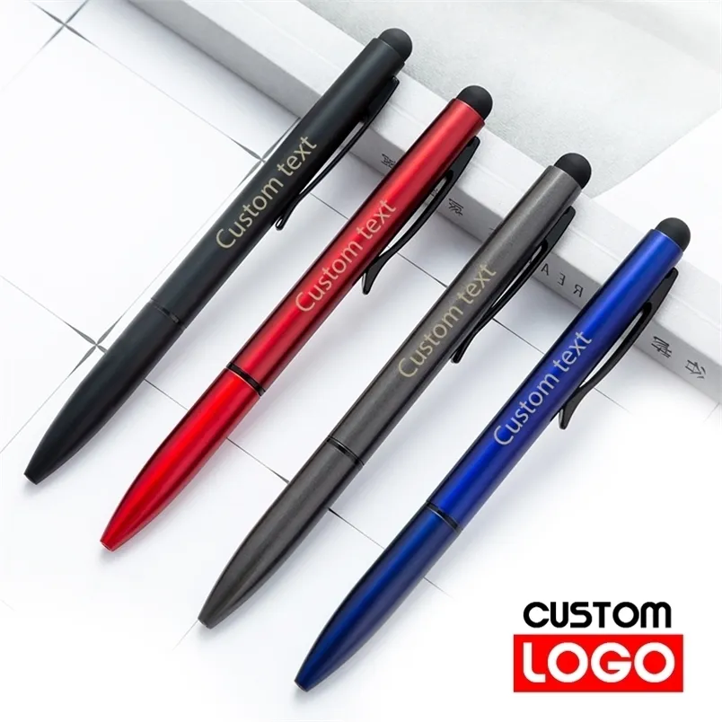 Multifunktion Metal Touch Pen Custom Ballpoint Pen Stationera grossistanpassade skolmaterial Bokstäver Graverade namn 220712
