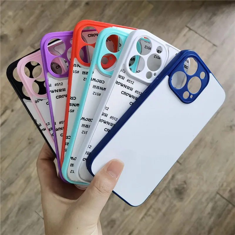 7 색 Blank 2D 승화 전화 케이스 TPU PC DIY 디자이너 IPhone 용 열전달 15 14 13 12 Mini 11 Pro X XS Max XR 7 8 Plus Aluminum Inserts