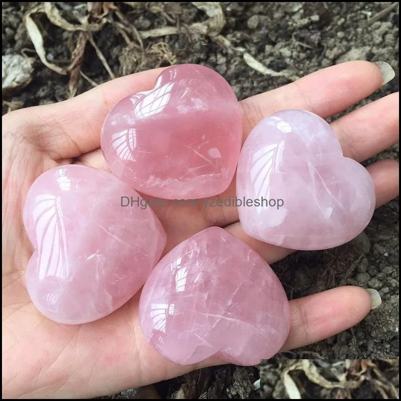 natural rose quartz heart shaped pink crystal carved palm love healing gemstone lover gife stone crystal-heart gems arts and crafts