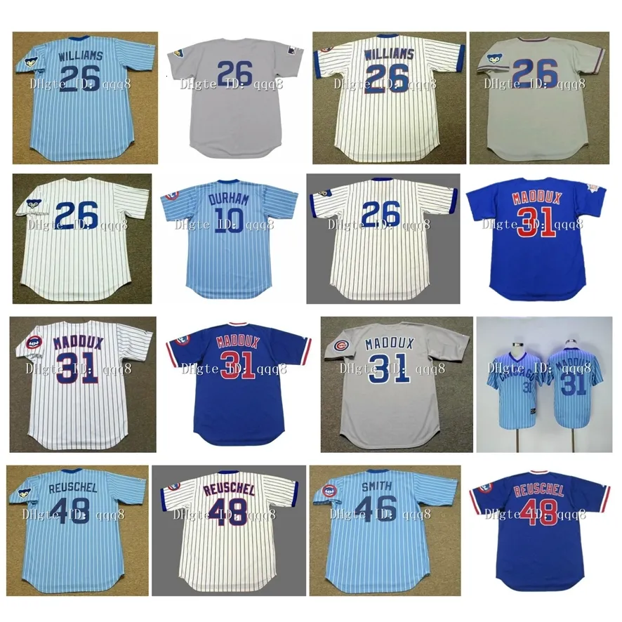 Na85 Retro 26 Billy Williams Jersey 10 Leon Durham Greg 31 Maddux 42 Bruce Sutter 48 Rick Reuschel 46 Lee Smith Vintage Baseball Jerseys