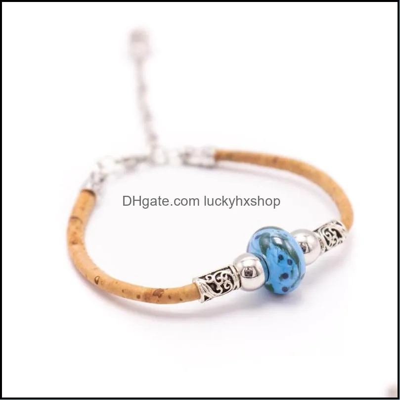 cork bracelet, ceramic bead dbr-011 bangle