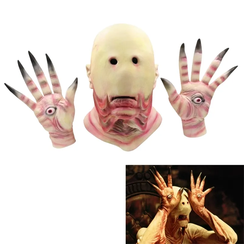 Film Pan's Labyrinth Horror Pale Man No Eye Monster Cosplay Latexmaske und Handschuhe Halloween Spukhaus Gruselige Requisiten 220812