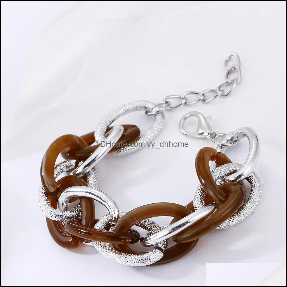 multicolor acrylic handmade circle chain bracelets bangles women glossy frosted armband amber lock bracelets retro hand jewelry