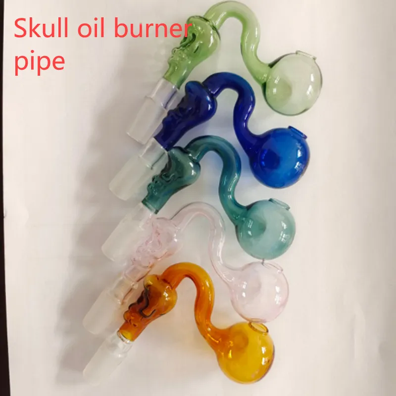 Colorful Curved Glass bowl Oil burner pipe Skull shape 14mm 19mm male female joint smoking pipes