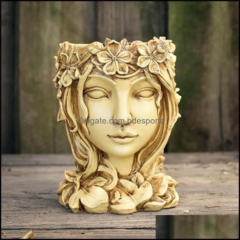 NEWStatue Goddess Flower Pots Head Girl Succulent Flower Pot Retro Vase Home Decoration Garden Planter Tabletop Decor Resin Pots