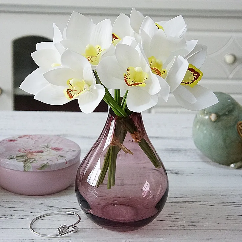 Fleurs artificielles orchidées blanches 4pcs / faisceau de mariage Bouquet de mariée Bouquet Mariage Latex Diy Scrapbook Flores Artificialles House Decor