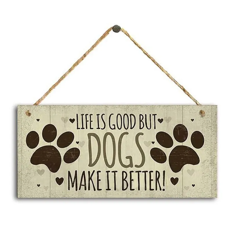 Tags Tags Acessórios para cães retangulares de madeira de madeira Adorável amizade animal placa Placas Rustic Wall Decor Decoration 220622