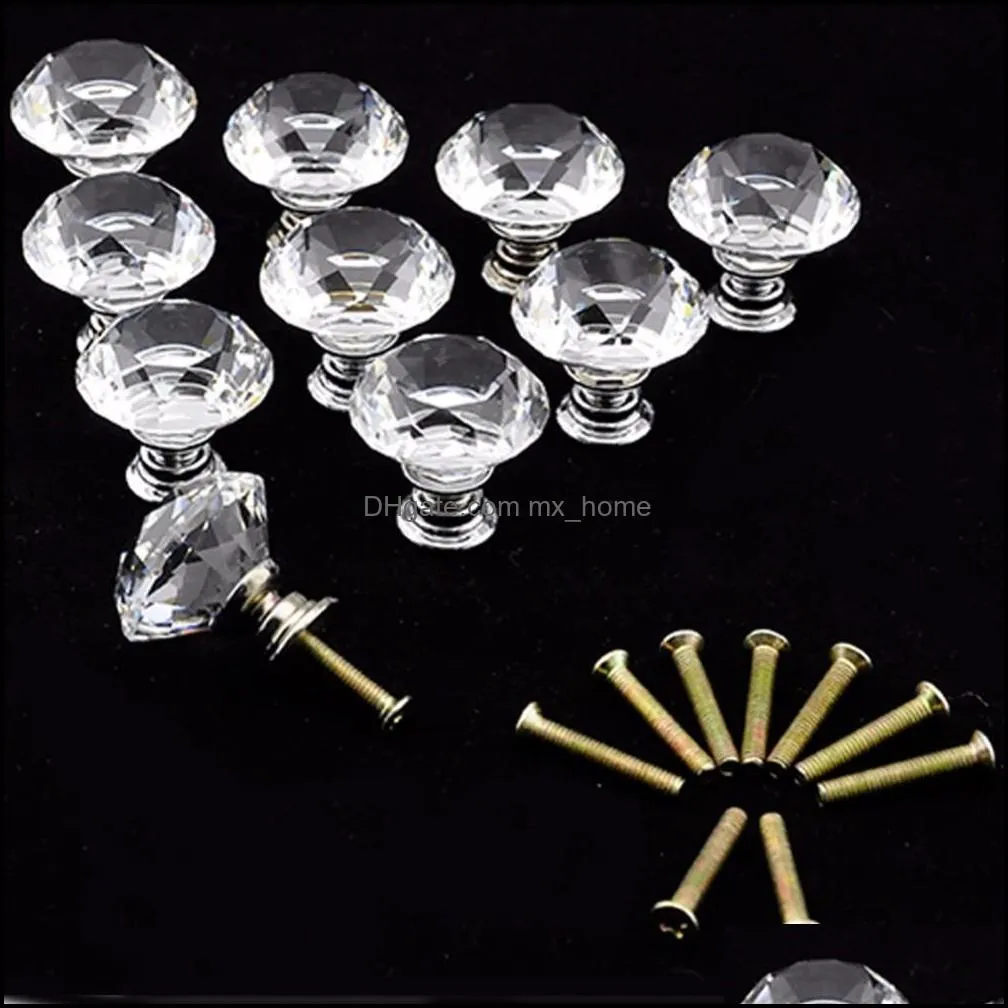 20 pcs/Lot 30mm Diamond Shape Crystal Glass Cabinet Handle Cupboard Drawer Knob Pull Wholesale TK0636