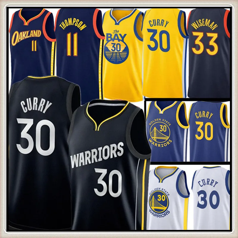 Stephen 30 Curry Jersey Klay 11 Thompson James 33 Wiseman Basketball Maillots Hommes S-XXL Haute qualité bleu blanc jaune