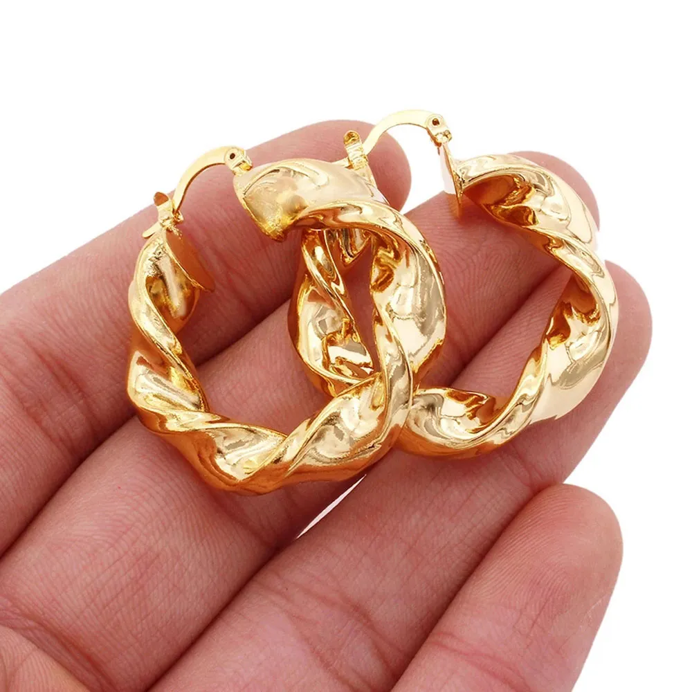 HUGE 18ct YELLOW BIG GOLD FILLED PLATED LARGE TWIST HOOP EARRINGS 45mm